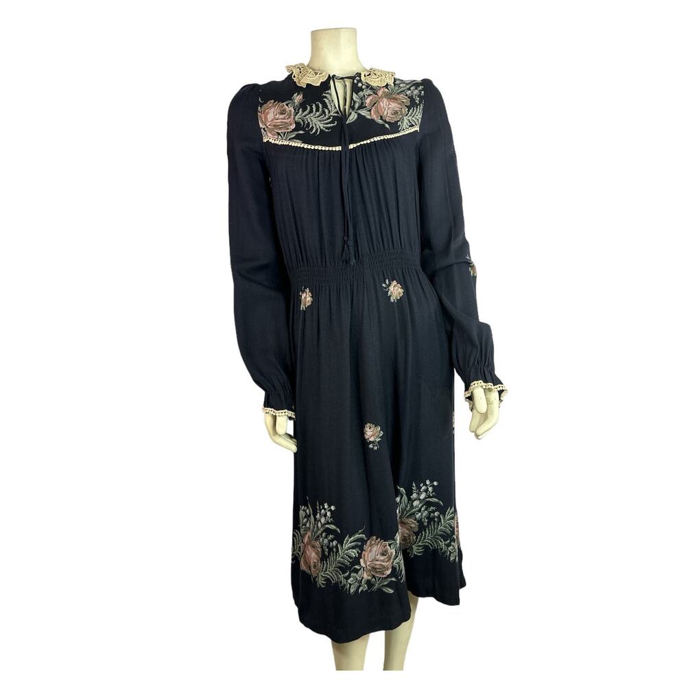 Vintage Boho Cactus N.Y.C Label Crochet Black Floral Pink Dress size XS